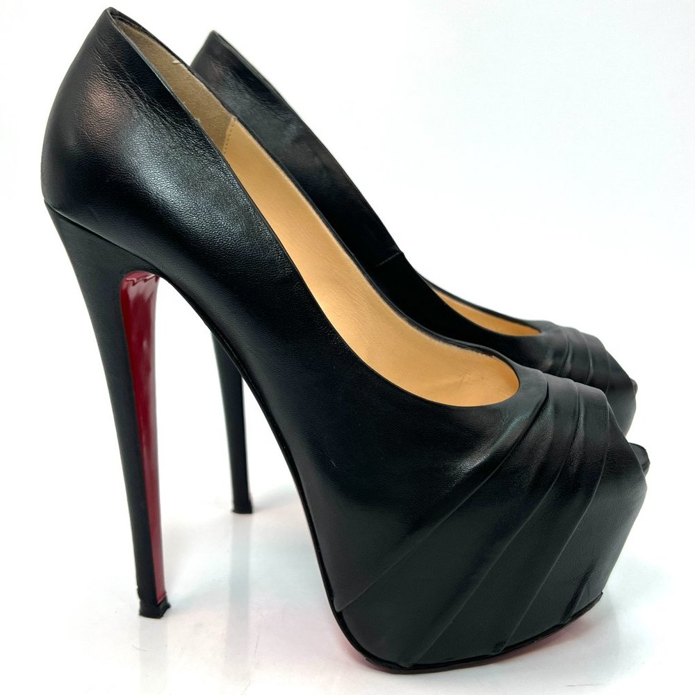 Christian Louboutin Drapesse 160 Black Leather Heels 40.5